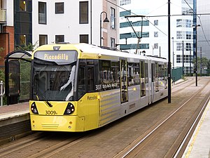 Bombardier M5000 at Exchange Quay tram stop in August 2011