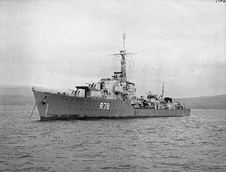 HMS <i>Wessex</i> (R78) W-class destroyer built for the Royal Navy during World War II