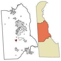 Location of Felton in Kent County, Delaware.