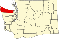 Map of Vašington highlighting Clallam County