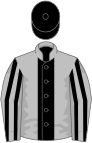 Silver, black panel, black stripes on sleeves, black cap