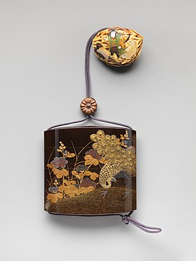 Inro with peacocks and flowers, by Koma Yasutada, Edo period, 19th century