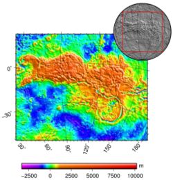 topografická mapa Aphrodite Terra a okolia