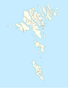 Mapa konturowa Wysp Owczych, u góry nieco na prawo znajduje się punkt z opisem „Runavík”