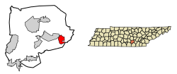 Location of Palmer in Grundy County, Tennessee.