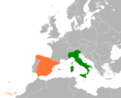 Map indicating locations of Italy and Spain