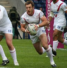 Former St Helens captain James Roby holds the record for appearances in Super League with 495 appearances James Roby Saints.JPG