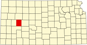 Map of Kansas highlighting Lane County