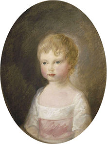Lukisan Alfred sebagai anak laki-laki dengan rambut pendek pirang tipis, mengenakan pakaian putih dengan selempang merah muda