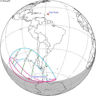 <span class="mw-page-title-main">Solar eclipse of August 9, 1953</span> 20th-century partial solar eclipse