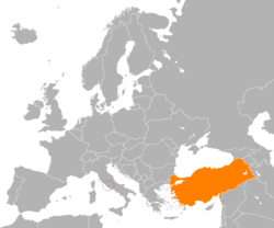 Map indicating locations of Holy See and Turkey