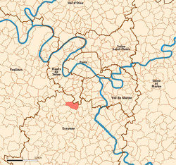 Location (in red) within Paris inner and outer suburbs