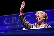 Phyllis Schlafly speaking at CPAC in 2011. Phyllis Schlafly (5452305503).jpg