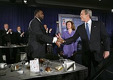 Kilpatrick greeting President George W. Bush in 2005 President George W. Bush greets Detroit Mayor Kwame Kilpatrick.jpg