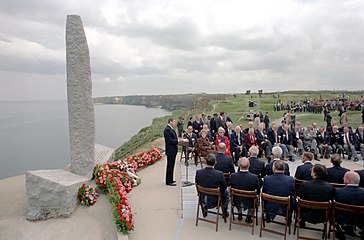 US President Ronald Reagan giving a speech[33] commemorating the 40th anniversary of the event.