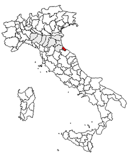 Karta över Italien med Provincia di Rimini markerat