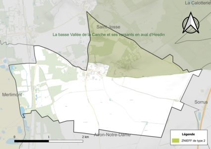 Carte de la ZNIEFF de type 2 sur la commune.