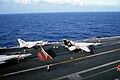 A VA-82 A-7E on the catapult of USS Carl Vinson