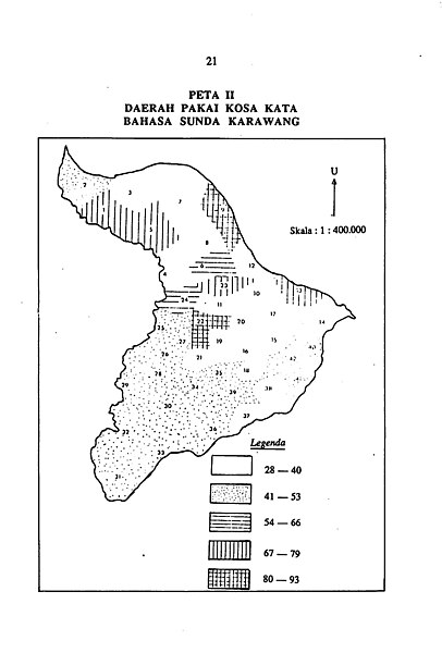 Daerah yang menggunakan kosakata bahasa Sunda Karawang[7]