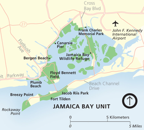 Peta memperlihatkan letak Jamaica Bay Wildlife Refuge