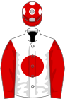 White, red disc and sleeves, red cap, white spots