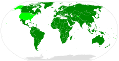 Tummanvihreällä allekirjoittaneet ja ratifioineet maat. Vaaleanvihreällä allekirjoittaneet mutta ratifioimattomat maat.