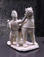 Horse and groom, tomb figures, Yuan dynasty