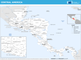 A digital map of the modern borders of Central America