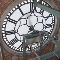 Behind clock face