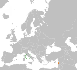 Map indicating locations of Holy See and Lebanon