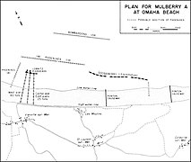 Kartskisse over Mulberry A på Omaha-stranden