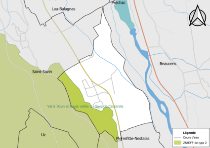 Carte de la ZNIEFF de type 2 sur la commune.