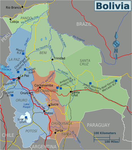 Mapa regionů Bolívie