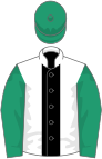 White, black stripe, emerald green sleeves and cap