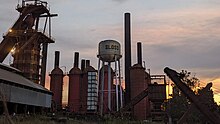 Sloss Furnaces, Birmingham in September 2023 Sloss tower sunset.jpg