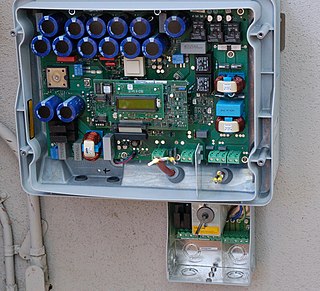 <span class="mw-page-title-main">Solar inverter</span> Converts output of a photovoltaic panel into a utility frequency alternating current