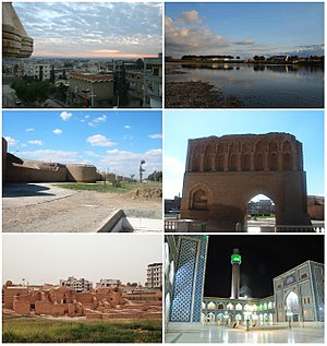 Raqqa skyline • The Euphrates Raqqa city walls  • Baghdad gate Qasr al-Banat Castle • Uwais al-Qarni Mosque