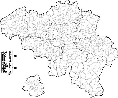 Harta administrativă cu comunele şi provinciile Belgiei