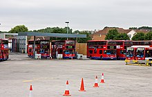 Cricklewood garage forecourt, July 2010 Cricklewood Bus Garage - geograph.org.uk - 1958372.jpg