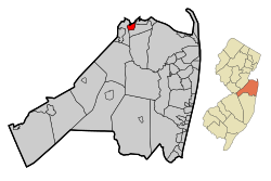 Map of Keyport in Monmouth County. Inset: Location of Monmouth County highlighted in the State of New Jersey.