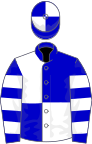 Blue and white (quartered), hooped sleeves, quartered cap