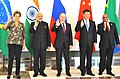 Image 121BRICS, a supranational economic cooperative comprising five major emerging national economies—Brazil, Russia, India, China and South Africa—grew to represent over 3.1 billion people, or about 41 percent of the world population by 2015. (from 2010s)