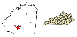 Location of Springfield in Washington County, Kentucky.