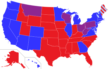Kart over sammensettingen av senatet etter delstat og parti per 8. januar 2021Map of the Senate composition by state and party, as of Jan 8, 2021