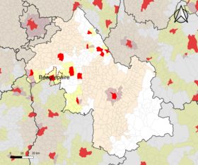 Localisation de l'aire d'attraction de Beaurepaire dans le département de l'Isère.