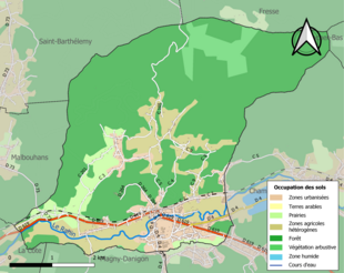 Carte en couleurs présentant l'occupation des sols.