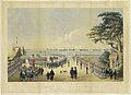 ペリー一行の上陸 Landing of Commodore Perry, officers, and men of the squadron to meet the Imperial commissioners at Yokohama 14 July 1853. Lithograph by Sarony & Co., 1855, after Wilhelm Heine.