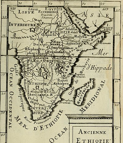 Map of Africa, Description de l'univers (1683); Azania is circled.