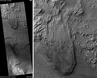 Ius Chasma Mesa, as seen by HiRISE. Scale bar is 500 meters long.