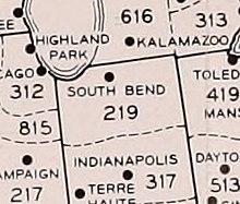 Area code 219 in 1952 NANP219(northern-IN)1952.jpg